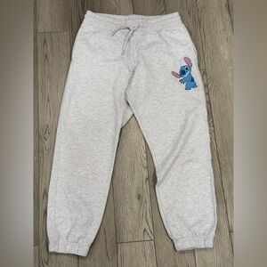 Light Gray Disney Sweatpants with Blue Stitch Character Women’s Size Small